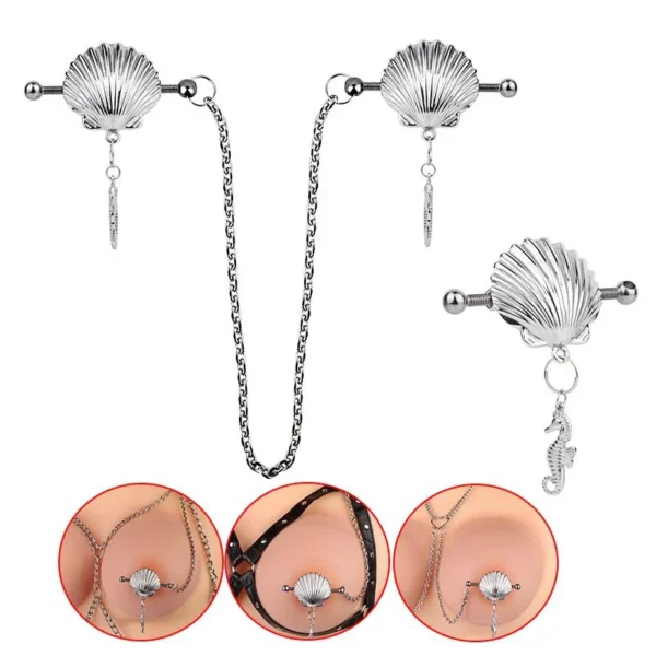 Silver Shells Nipple Clamp Restraints Nipples Chest Massager Breast Stimulator Sex Toys for Women Pleasure Erotic Toy