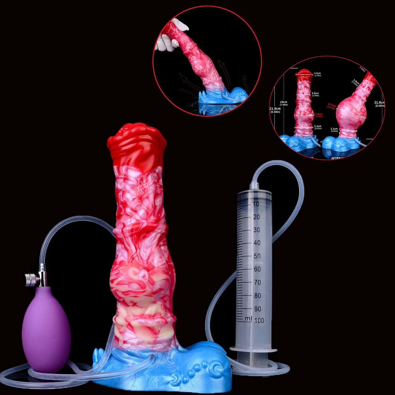 Simulated Dildos Butt Plug with air Bag and Injector Accessories
