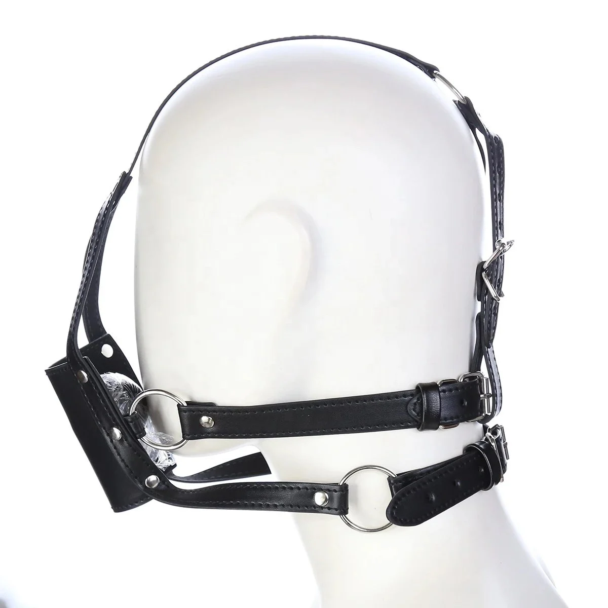 PU Leather Half Mask With Oral Fixation Stuffed Adult Game Open Mouth Gag Ball Head Harness Sex Toys for Woman