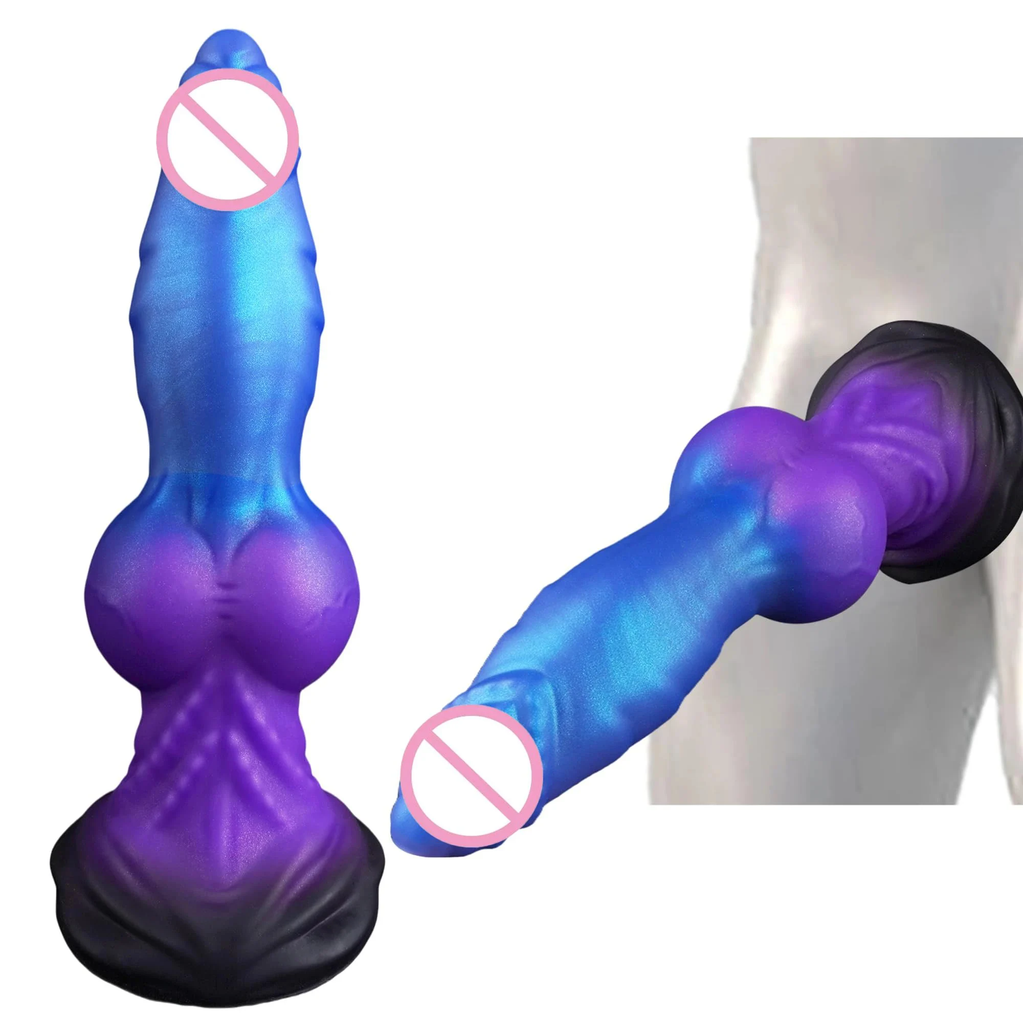 Monster Animal Thick Fantasy Alien Dog Knotted Dildo with Suction Cup Silicone Anal Plug for G-Spot Adult Use Soft Men & Women
