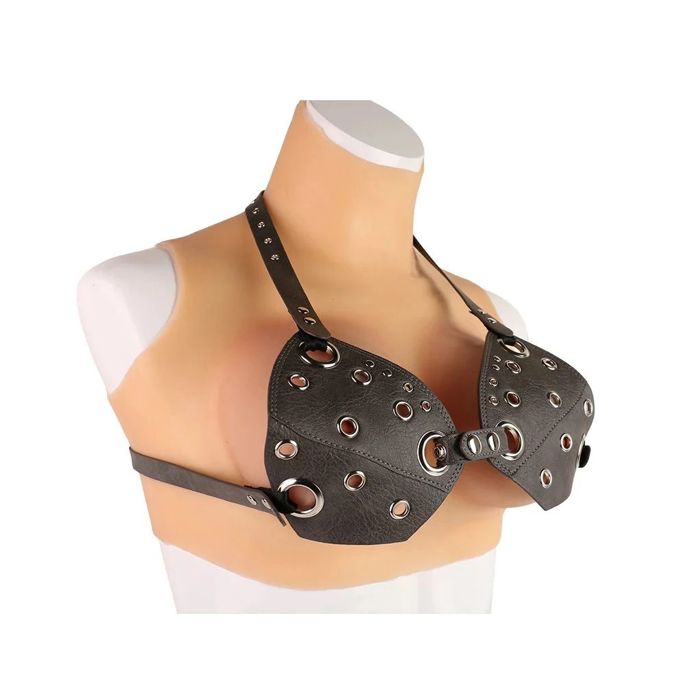 Sleek Black Leather Bra Adjustable Breast Strap Belt Metal Rings Edgy Fetish Style Woman Body Accessories