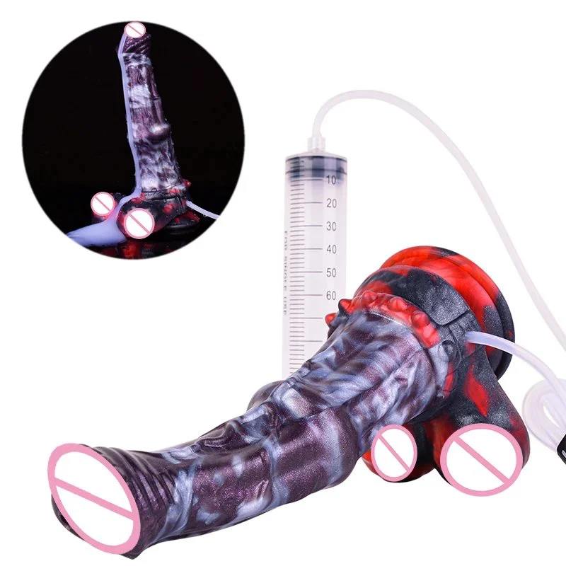 Simulated Squirting Wolf Monster Dildo with Huge Knots Silicone Suction Cup for Hands Free Play Plug Sex Toy for Women Men