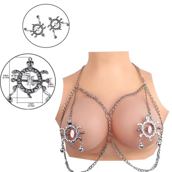 Turtle-Shaped BDSM Nipple Clips Adjustable Bondage Clips with 3 Styles of Chains, Adult Sex Toy for 18+