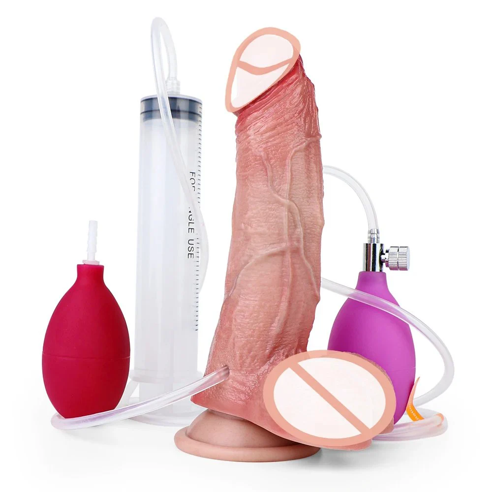 Liquid Silicone 7'' Inflatable Squirting Dildo with Strong Suction Cup Realistic Squiting Cock Ejaculating Toy for Woman