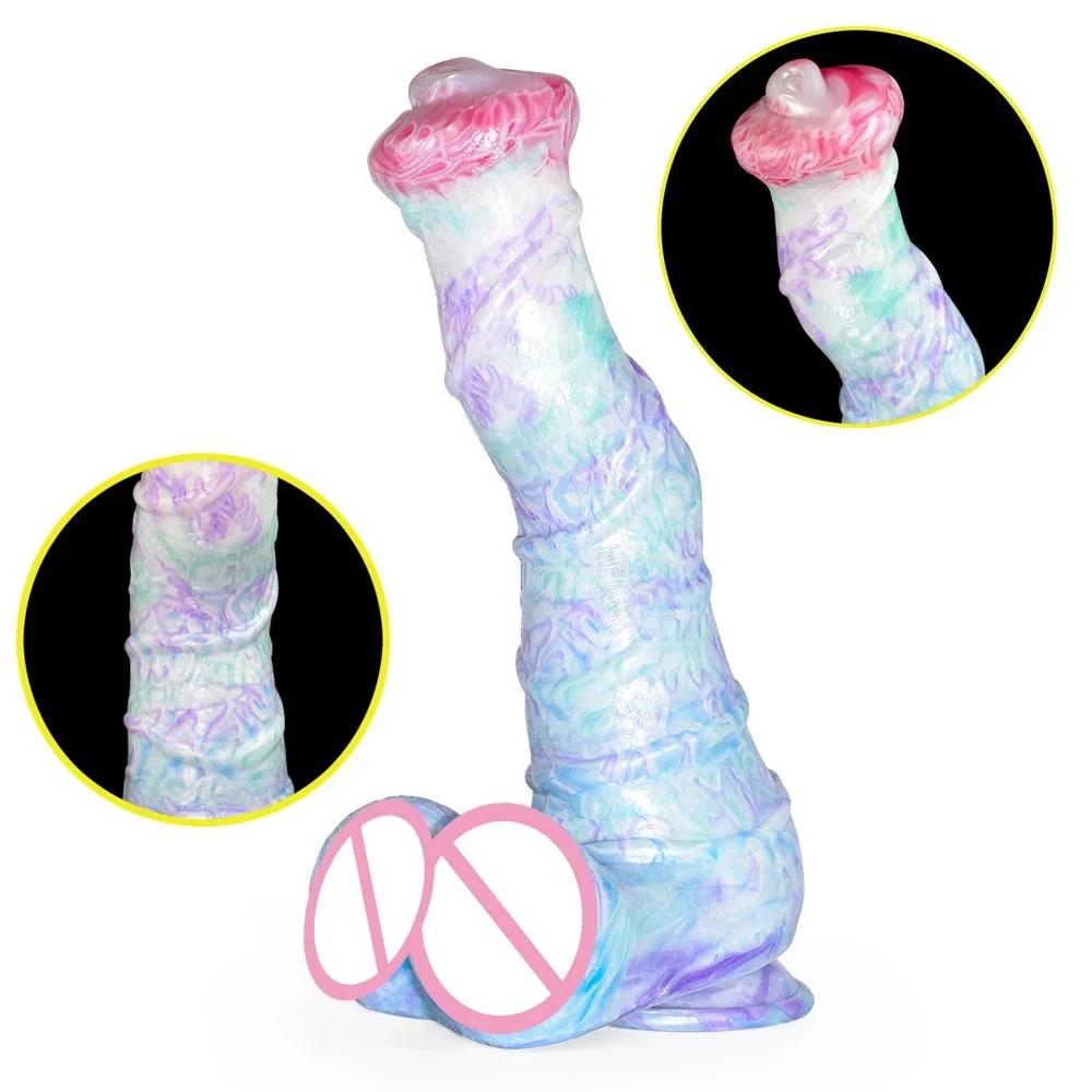 Liquid Silicone Cock Penis Animal Horse Dog Dildo Realistic Testicles Veins Dildo With Suction Cup Sex Toy