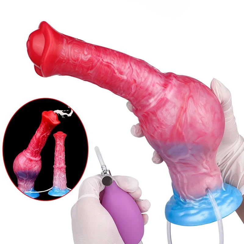 Silicone Inflatable Ejaculation Penis With Suction Cup Fantasy Squirting Horse Anal Plug Women Men Sex Toys
