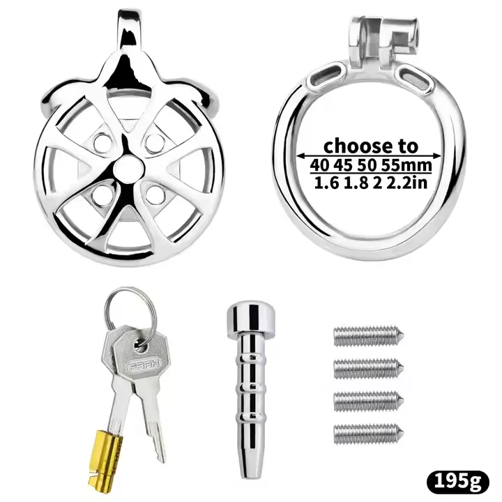 stainless steel off-road wheel shaped chastity cage hollow breathable skin-friendly safe With catheter SM sex toy for man