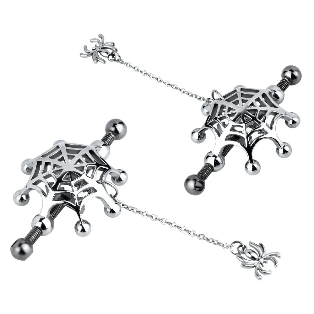 Spider Silk-Inspired Metal Nipple Clamps with Screw Pressure Adjustable Nipple Trainer for Couple Play