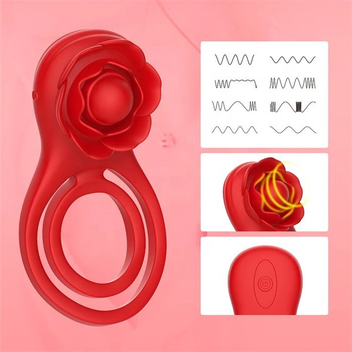 APP Controlled Men's Pleasure Penis Ring Vibrator with 10 Vibrations Cock Ring with Rose Clitoral Stimulating