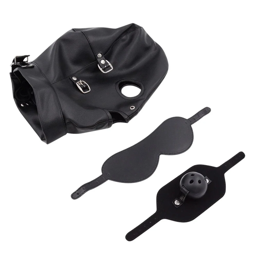 Bondage Black Hood Head Covering Mouth Plug Hood Adult Products Sex Couples Other Sex Toys Couple Training