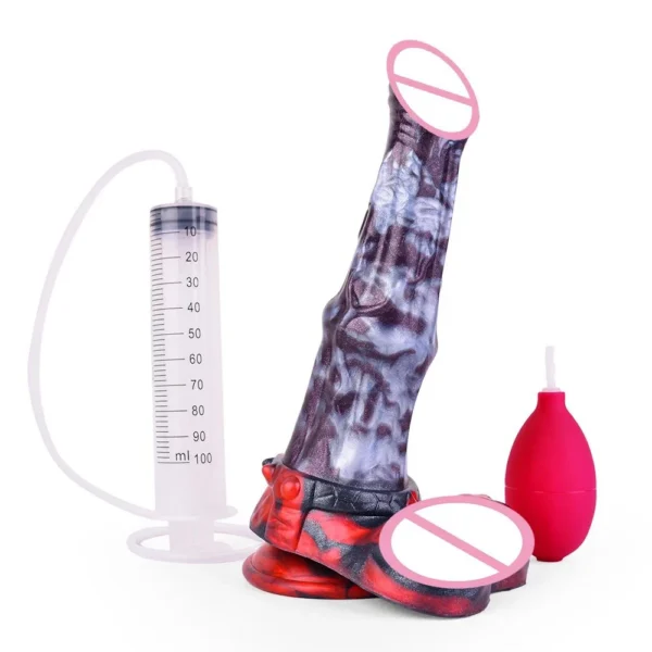 Simulated Squirting Wolf Monster Dildo with Huge Knots Silicone Suction Cup for Hands Free Play Plug Sex Toy for Women Men