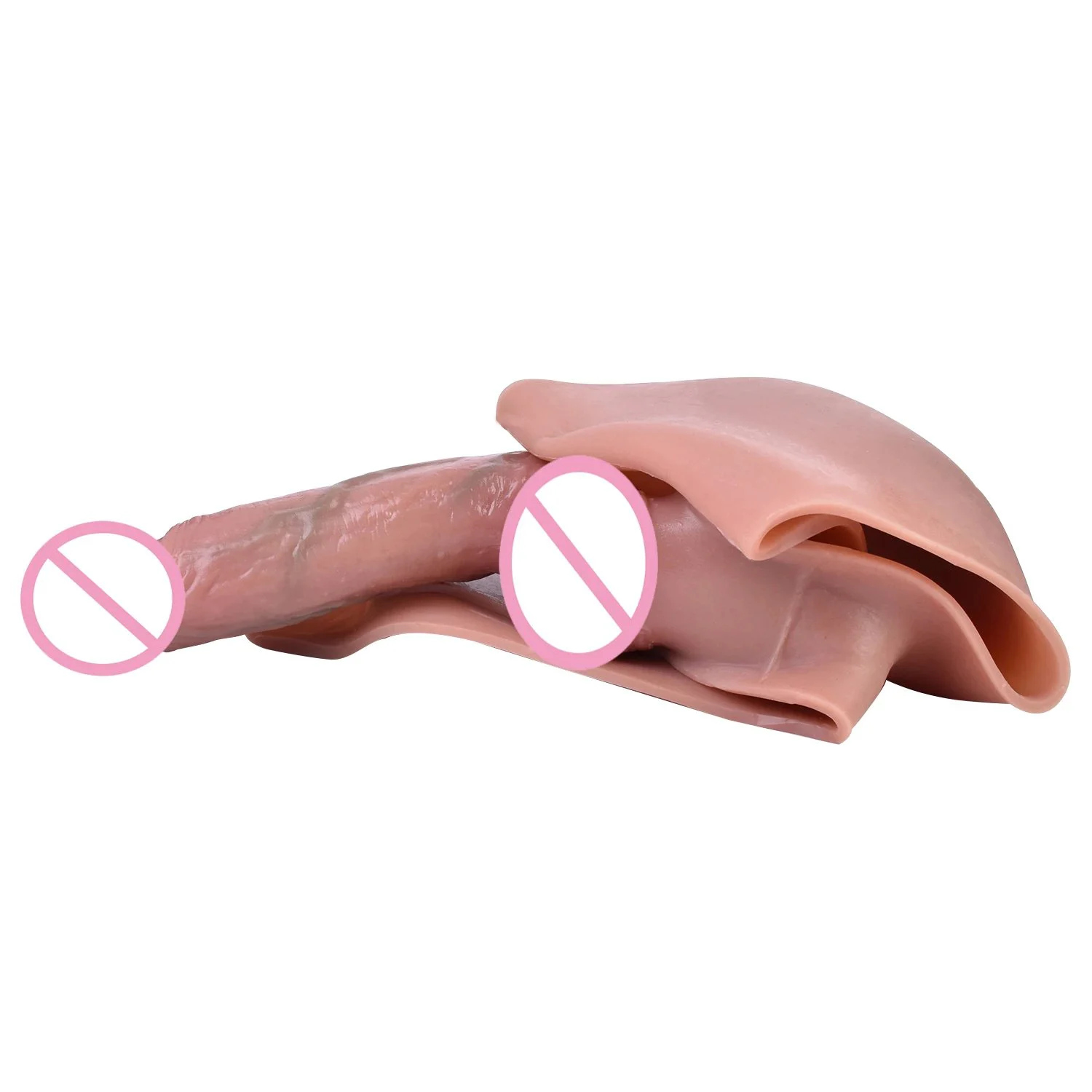 Adult Realistic Liquid Silicone Strap-On Dildo One Piece Hollow Dildo Pants Penis Enlargement Sleeve for Male Pleasure
