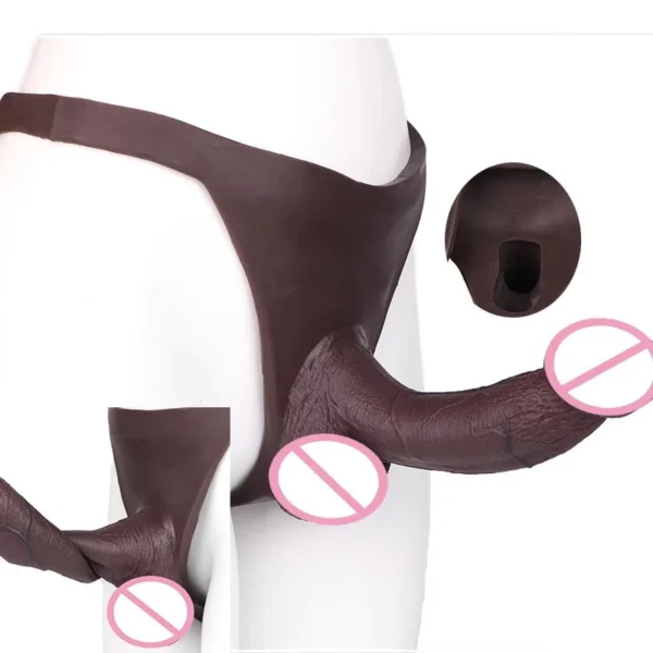 Silicone Penis Sleeve T-Back Pants Male Strap on Thong Dick Extender Realistic Inner Hollow Dildo Panties Sex Toys for Men