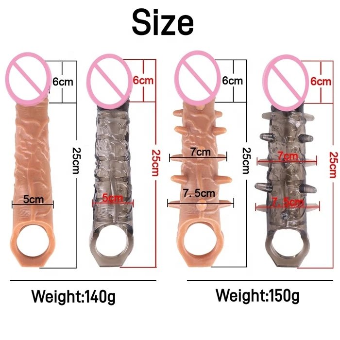 Men's Reusable Silicone Penis Sleeve Extender Realistic Vibrating Condom Extension for Cock Enlargement Sex Toys