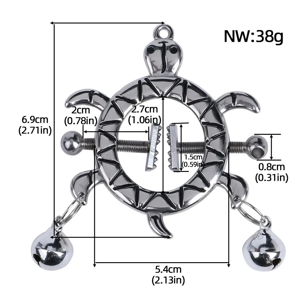Turtle-Shaped BDSM Nipple Clips Adjustable Bondage Clips with 3 Styles of Chains, Adult Sex Toy for 18+