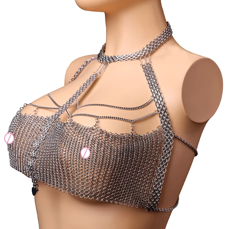 Women Sexy Punk Cupless Bra G-string Set Hollow Out Body Cage Bras Strappy Body Harness Lingerie