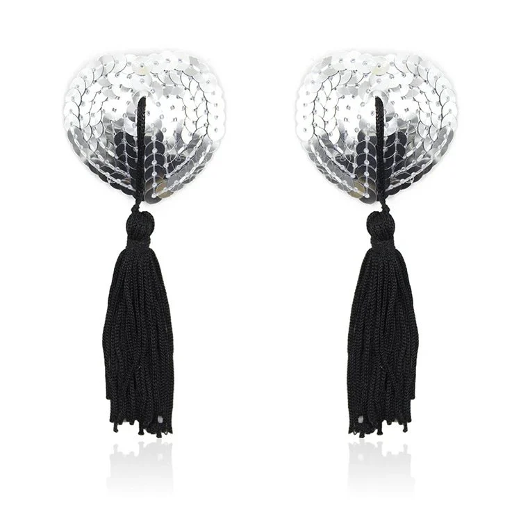 Women Sexy Sequin Heart Chest Covers Stick Breast Bra Nipple Cover Adhesive Sexy Nipple Pasties with Tassel