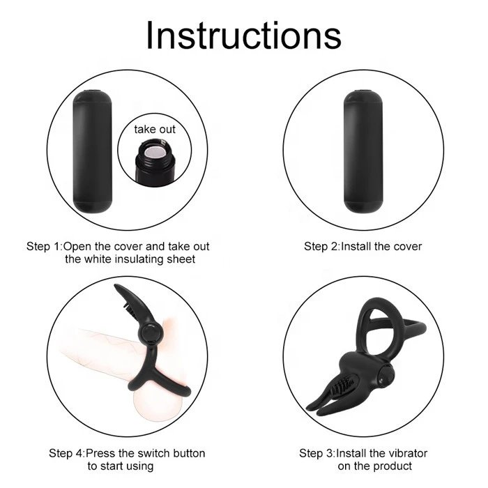 Silicone Vibrating Penis Ring with Clitoral Stimulator Adult Men's Sex Toys
