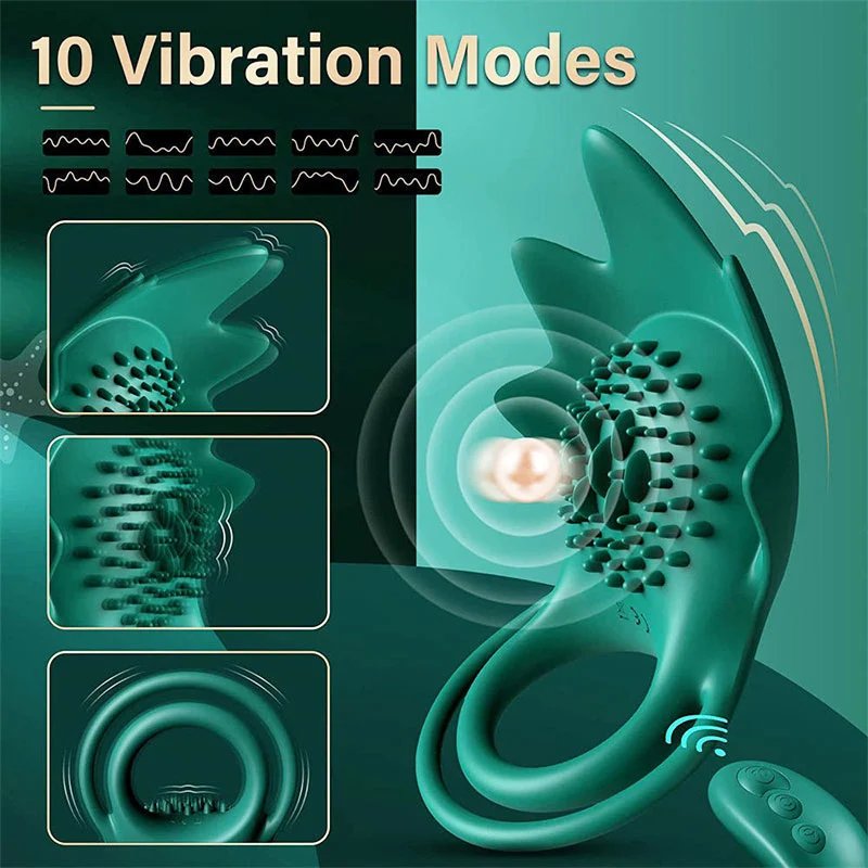 Silicone Wearable Resonance Massager 10 Modes Vibrating Ring Stimulator with Extended Time Desire Penis Rings for Men