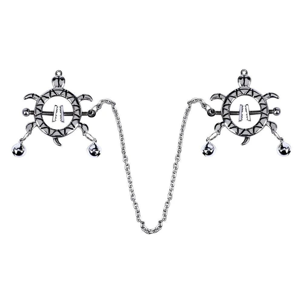Turtle-Shaped BDSM Nipple Clips Adjustable Bondage Clips with 3 Styles of Chains, Adult Sex Toy for 18+