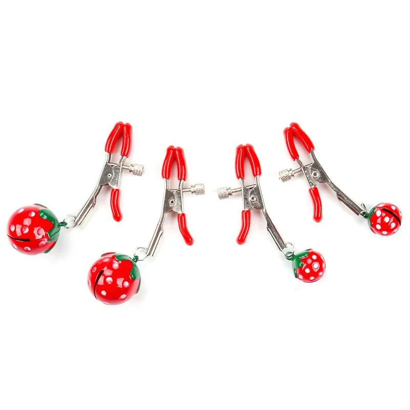 Sweet Strawberry Bell Milk Clip SM Prop Milk Clip Couple Training Nipple Clip Clitoral Clip Sexual Products