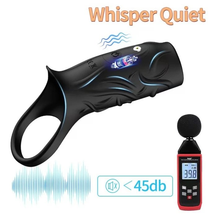 USB Rechargeable Black Silicone Cock Ring Penis Sleeve Extender & Vibrator Sex Toys Dildo Black Dildo Penis Extension Sleeve
