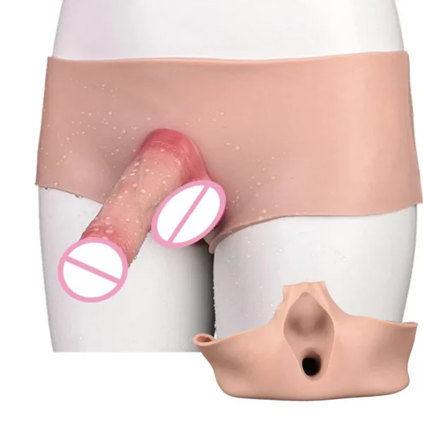 Strap on Dildo Briefs Silicone Wearable Long Penis Sleeve Panties Transgender with Realistic Hollow Penis Adult Men Toys
