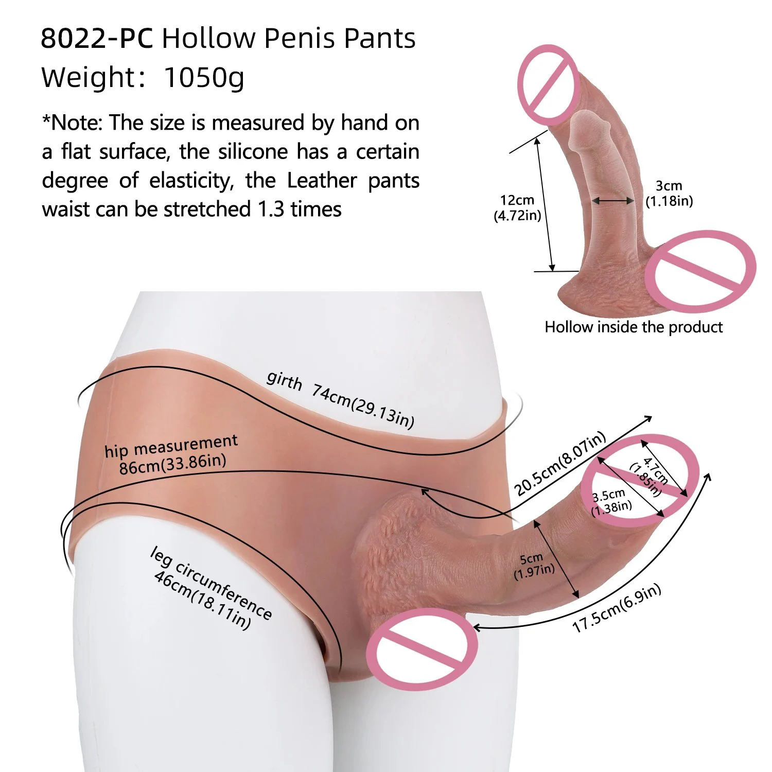 Wearable Hollow Realistic Dildo Extender with Silicone Mid-Waist Strap-On Pants for Men Adult Toy