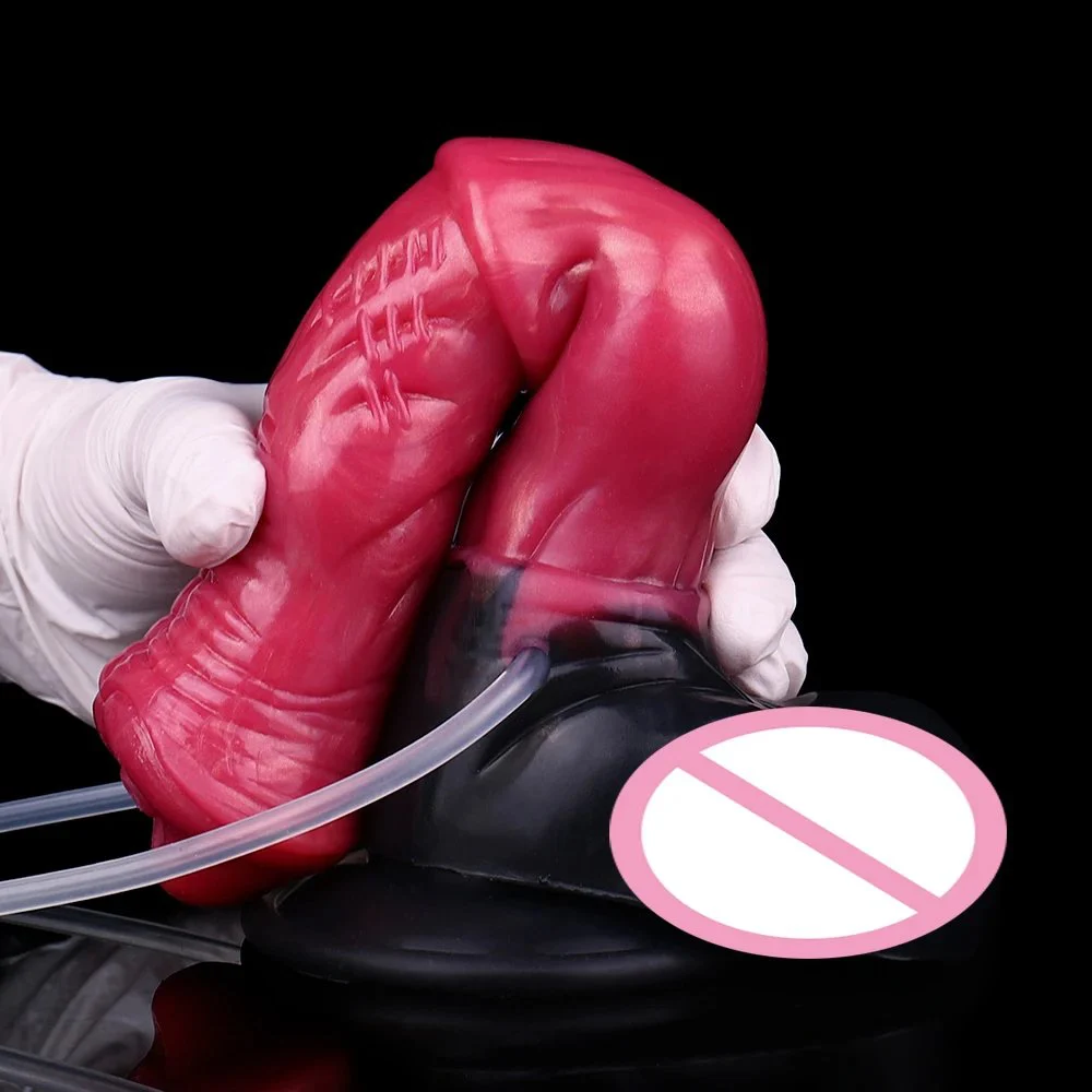 New Ejaculation Fantasy Horse Dildo with Spring Red Penis Inflatable Squirting Dildo for Adult Sexual Life