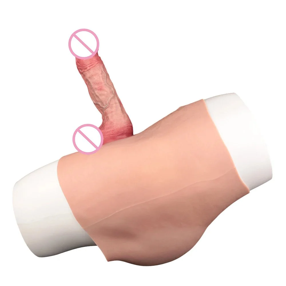 High Waisted Wearable Penis Leather Pants Hollow Design Male Sex Toys Silicone Effectively Increase Penis Length