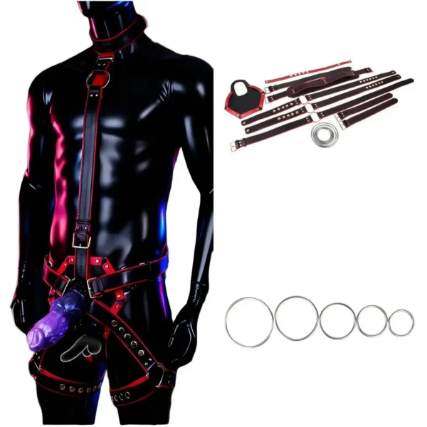 Strap on Dildo Harness Sex Toys for Pegging, Wearable Strapon Harness Lesbian Toy with Collar Thigh Cuffs BDSM Restraints