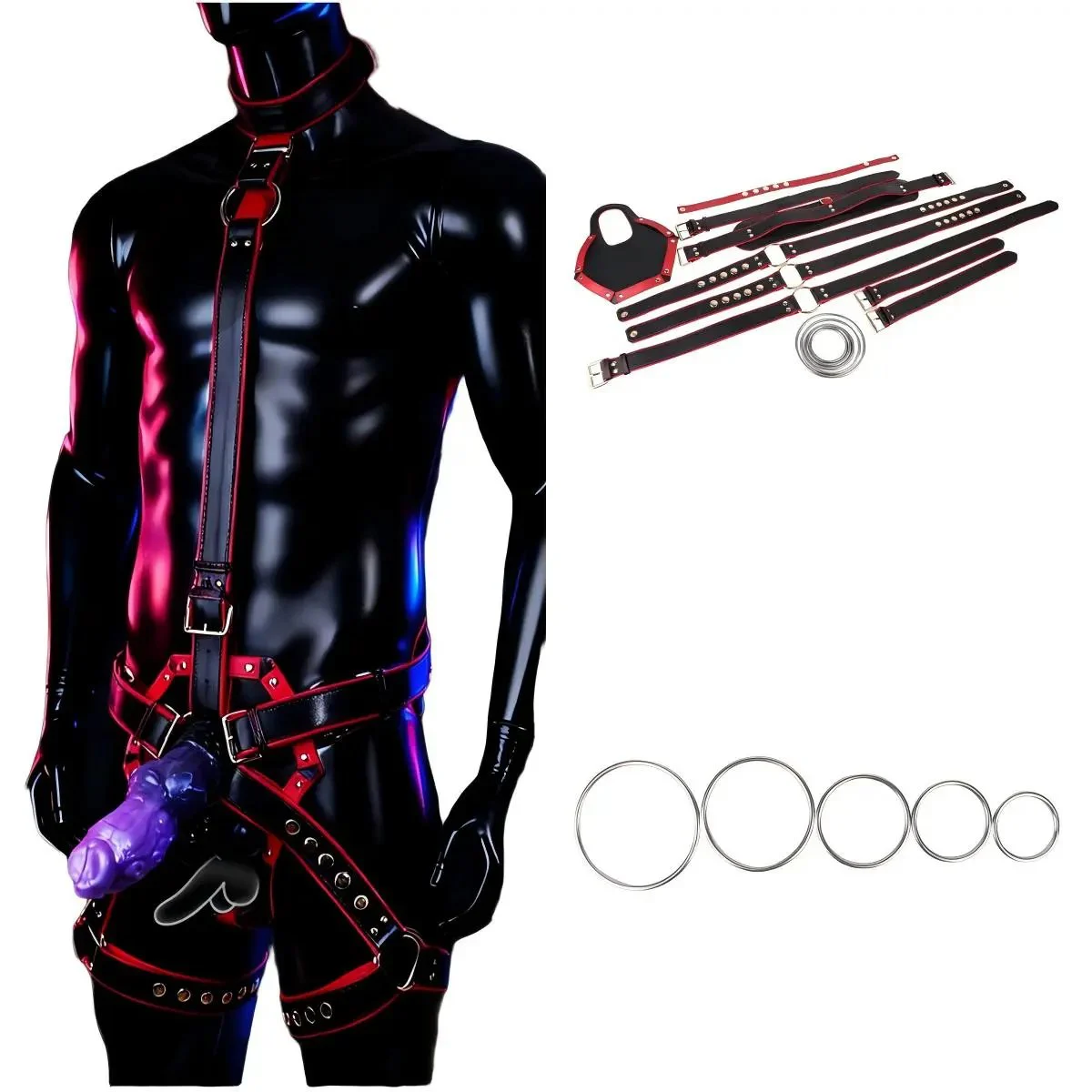 Strap on Dildo Harness Sex Toys for Pegging, Wearable Strapon Harness Lesbian Toy with Collar Thigh Cuffs BDSM Restraints