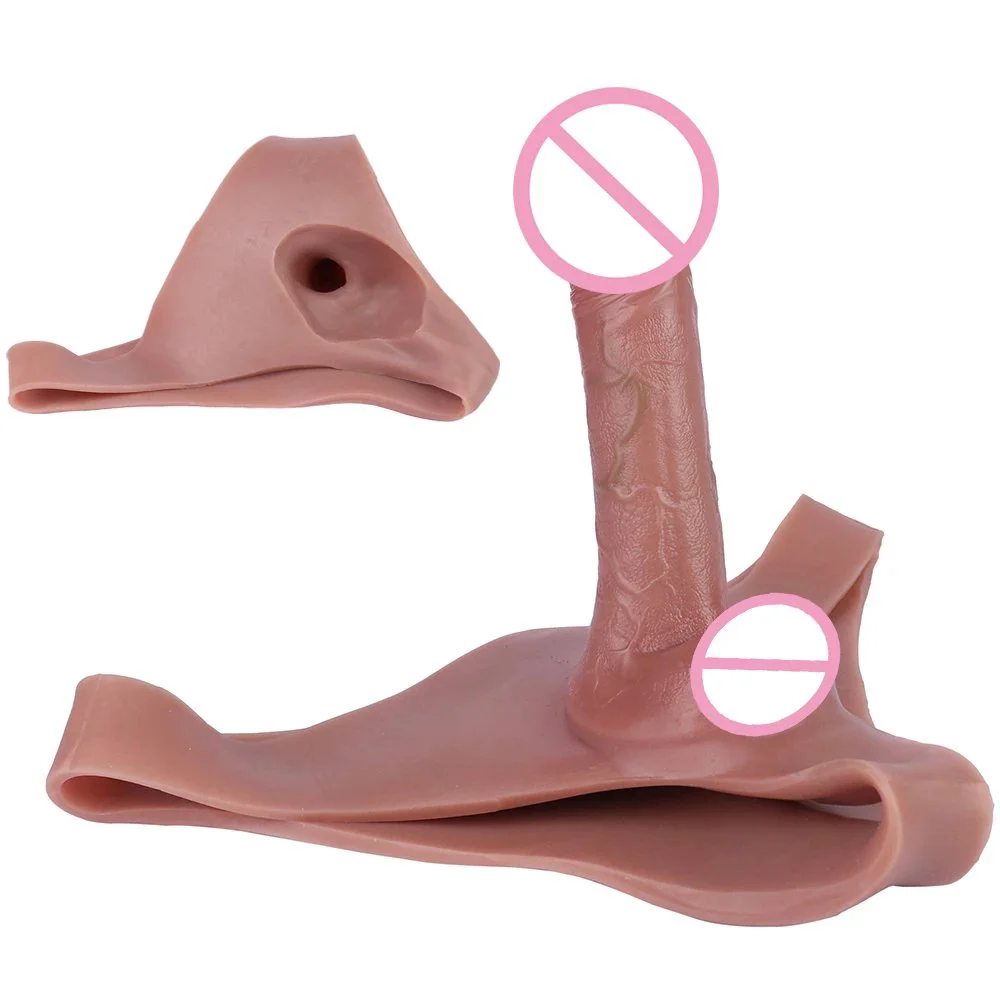 Hollow Wearable Realistic Dildo Extender with Silicone Mid-Waist Strap-On Pants for Men Penis Enlargement Toy