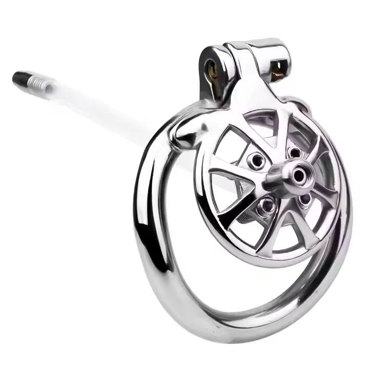 stainless steel off-road wheel shaped chastity cage hollow breathable skin-friendly safe With catheter SM sex toy for man