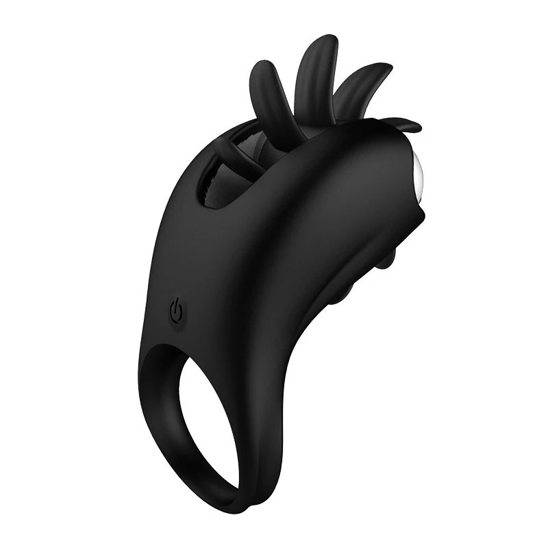 Waterproof USB 10 Frequency Rotating Sex Toy Male Vibrating Tongue Cock Ring with Clitoral Stimulation