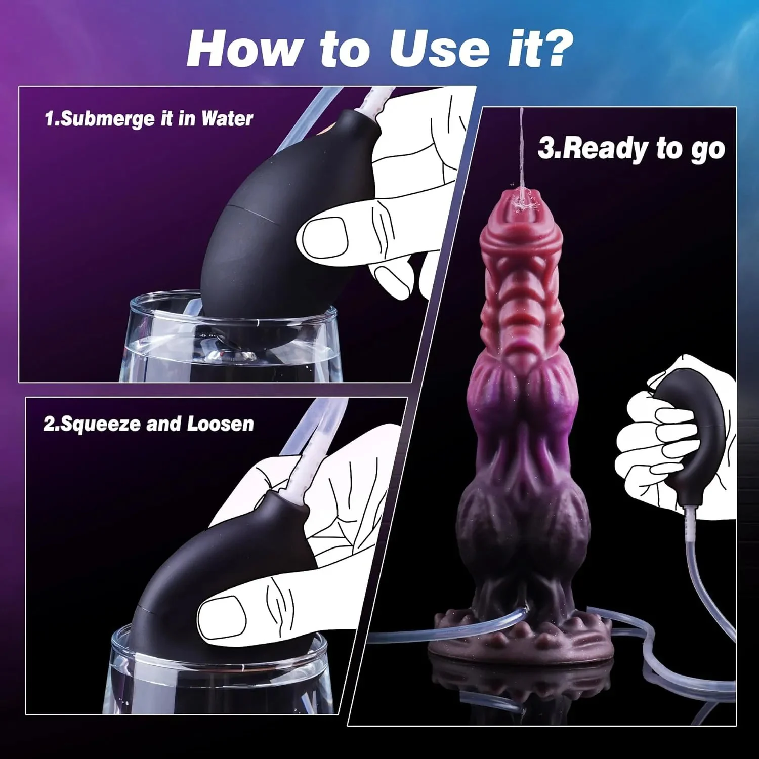 Size S M L Water-Spraying Soft PVC Dildo with 2 Big Knots Suction Cup & 100% Waterproof