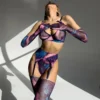 5-Piece Camouflage Intimate Mesh See Through Sensual Outfits Tie Dye Lingerie Sexy Fancy Women Underwear With Stocking Sleeve