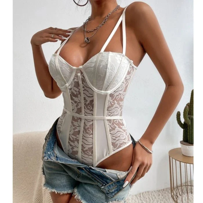 Girls See Through Transparent Sexy Underwear Black Floral Lace Teddy Suspender Corset Bodysuit Sexy Lingerie for Women