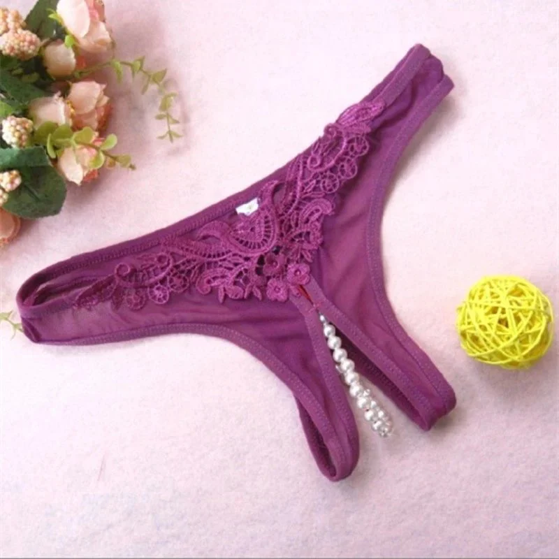 Women Underwear Thong Lace Crotchless Sexy G String Panties Female Briefs With Beads