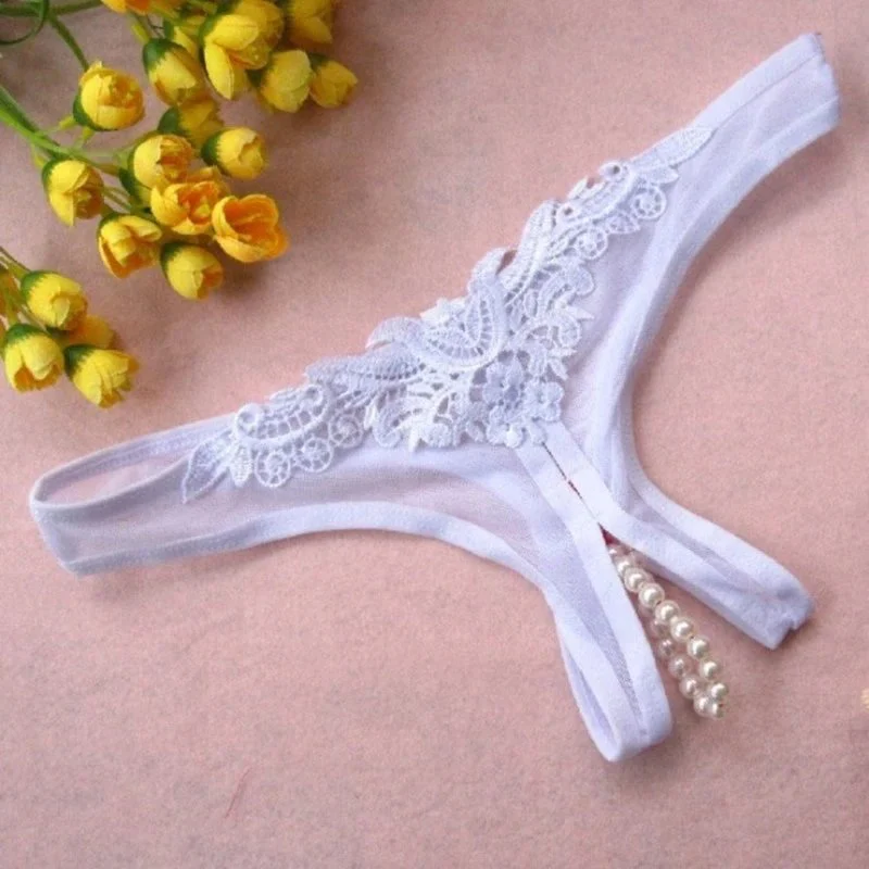Women Underwear Thong Lace Crotchless Sexy G String Panties Female Briefs With Beads