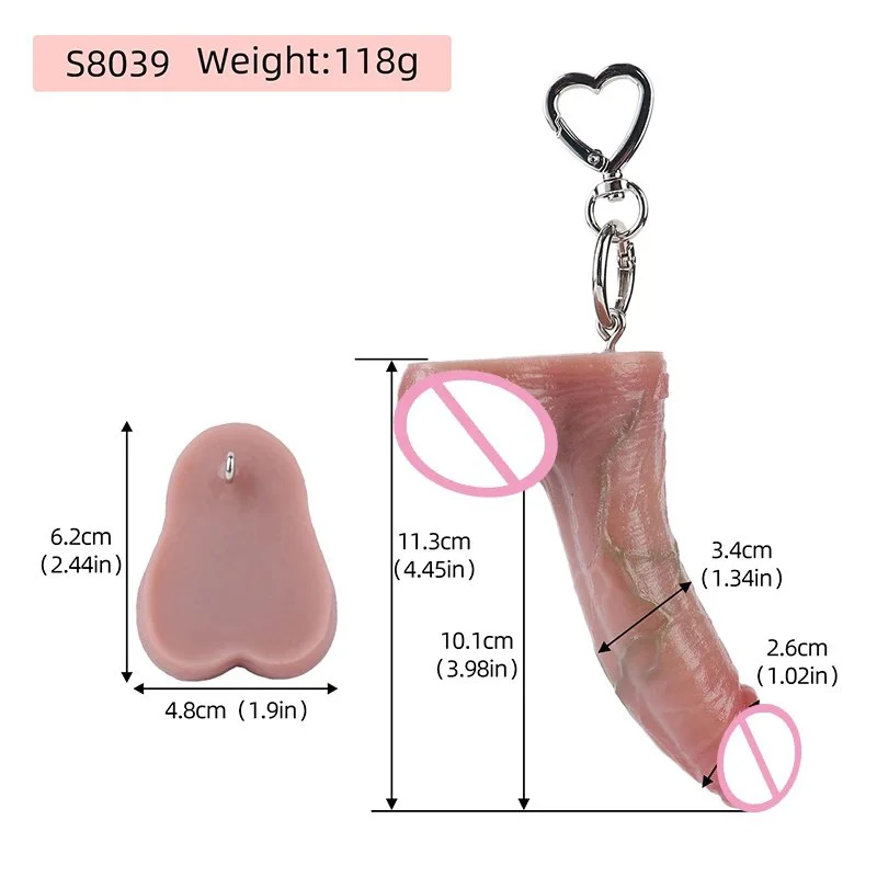 Mini Dildo Keychain,Dildo Sex Toy Soft Enamel Adult Keychain Mini Simulation Penis Keychain Masturbator for Women