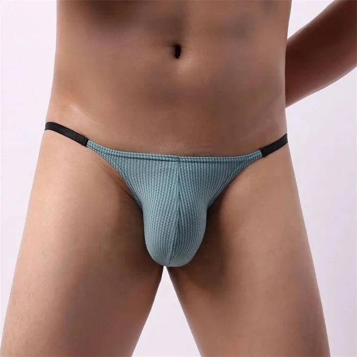 Men's Sexy Low Rise T-Back Thong G-String Briefs Bulge Pouch Knitted Underwear for Adults