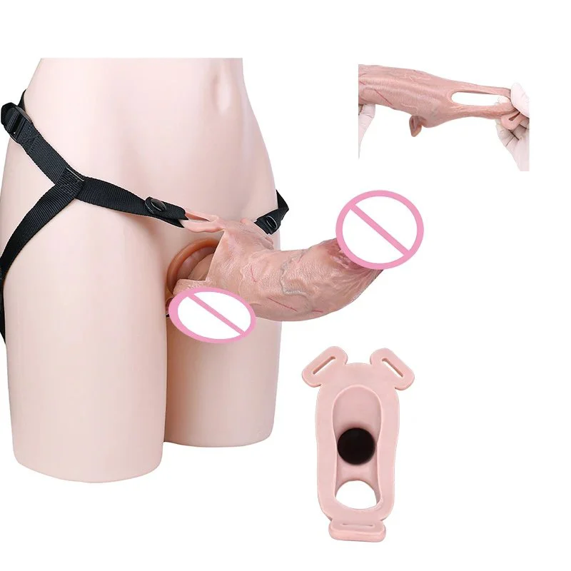 Realistic Soft Dildo Enlarge Sleeve Delay Ejaculation Stronger Enlargement Extender Dick Cover with Belt Adult Sex Toys for Men