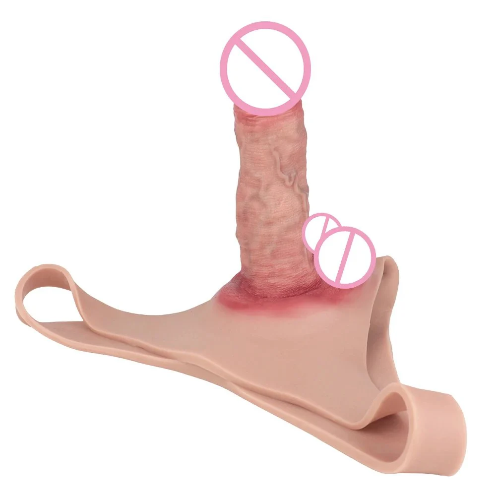 Strap on Hollow Dildo Pant Male Enlarge Penis Sleeve Elastic Silicone Pants Wearable Realistic Harness Hollow Dildo Panties