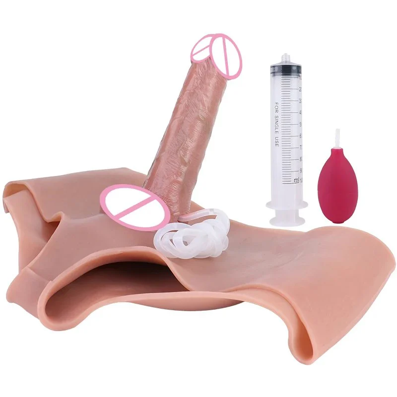 New Spray Dildo Leather Pants Set for Adult Erotic Toys, Soft Silicone Material Three with Optional Leather Pants