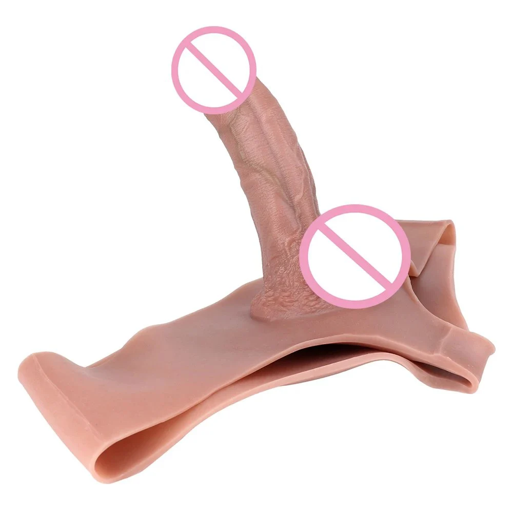 Wearable Hollow Realistic Dildo Extender with Silicone Mid-Waist Strap-On Pants for Men Adult Toy