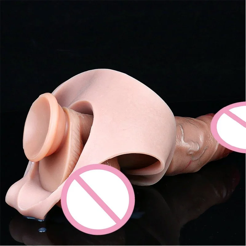 Wearable Silicone Male Strap-on Hollow Dildo Realistic Penis Extender for Men Delay Ejaculation Adult Silicone Sex Toys