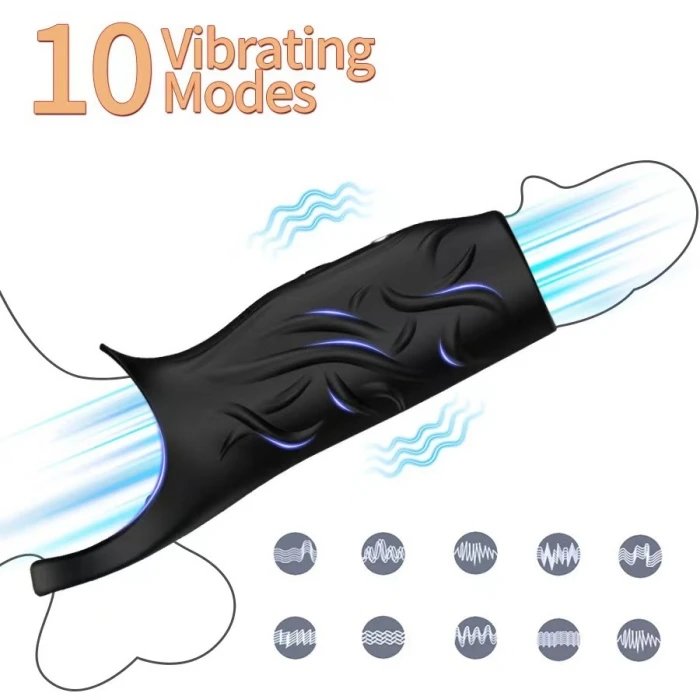 USB Rechargeable Black Silicone Cock Ring Penis Sleeve Extender & Vibrator Sex Toys Dildo Black Dildo Penis Extension Sleeve