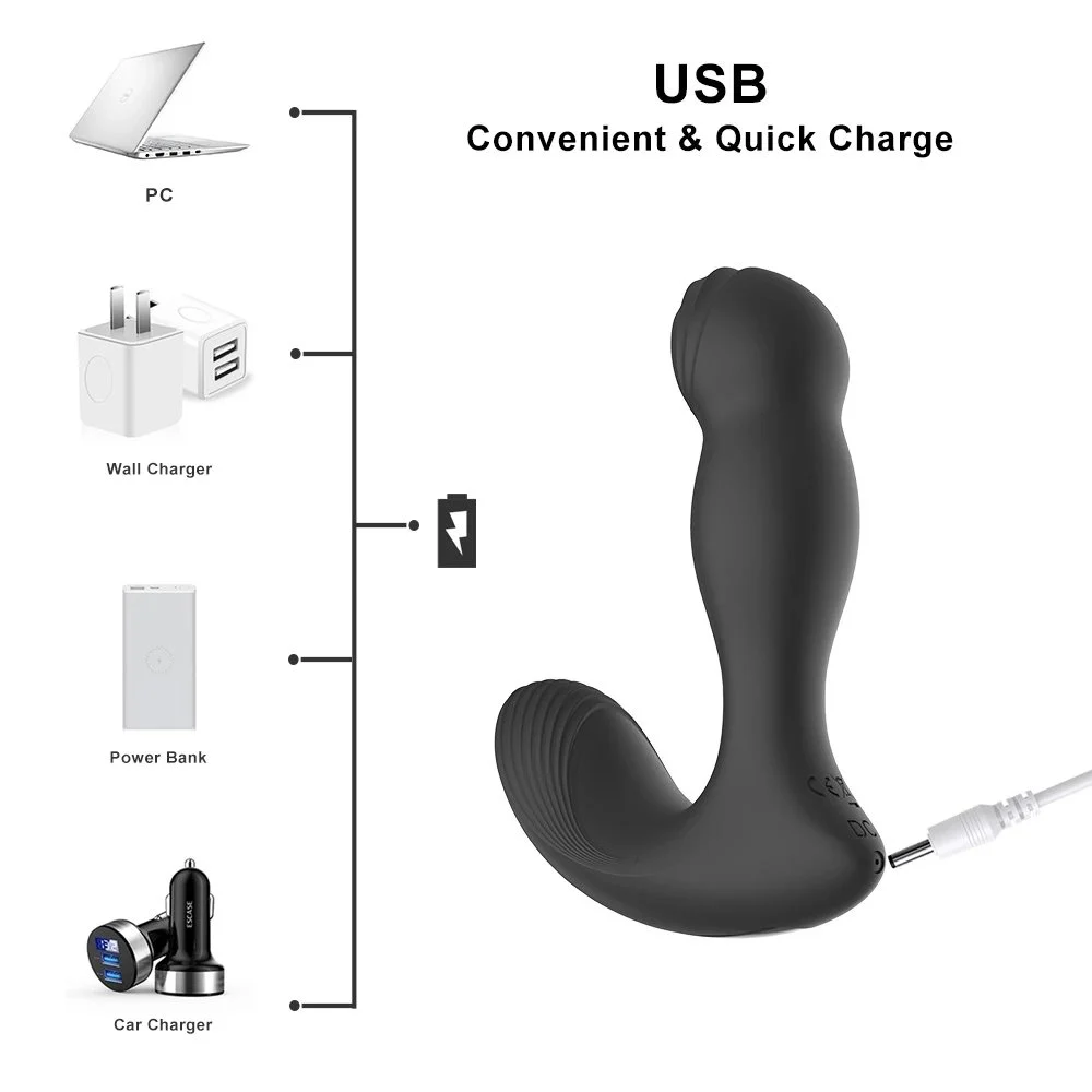 100% Waterproof Wireless Remote Control Prostate Massager Anal Plug Vibrator 10 Mode Rechargeable Silicone Male