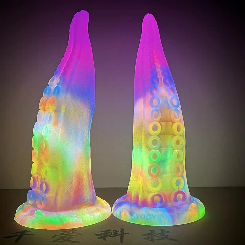 Newest Design Imitated Octopus Tentacles Fantasy Mixed Color Glow in the Dark Dildo Luminous Penis for Women